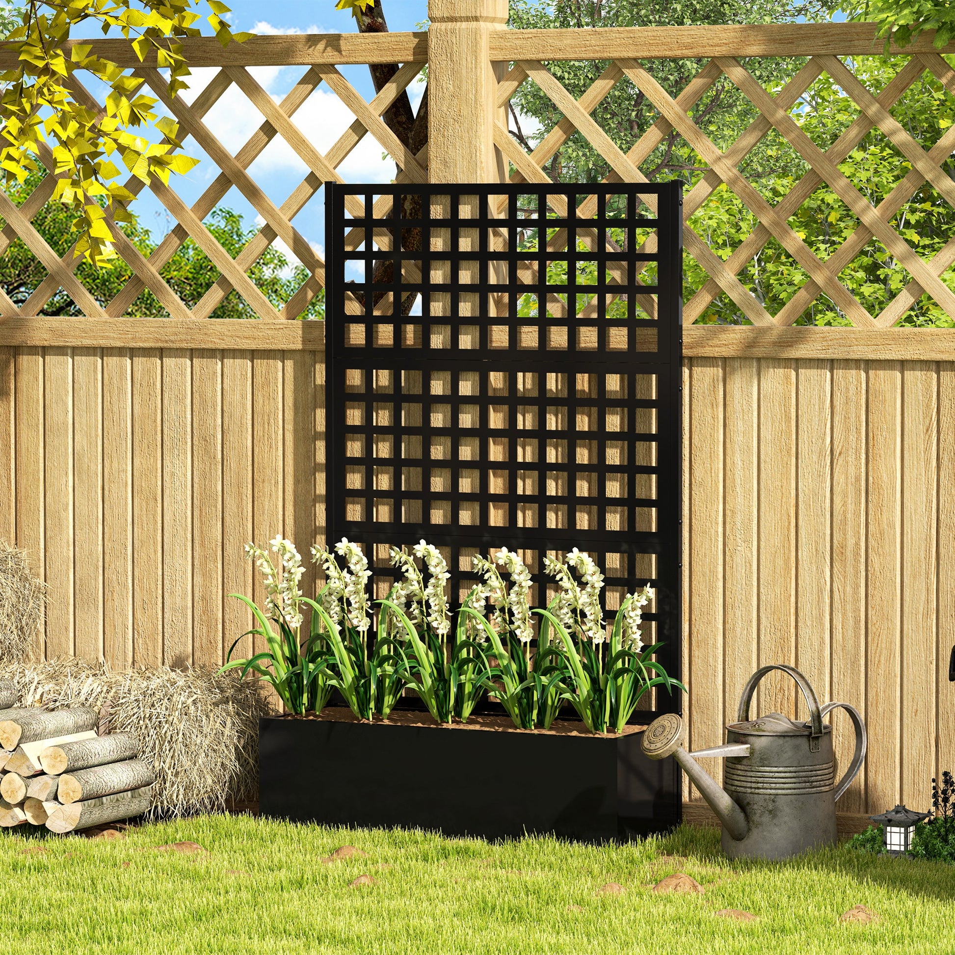 Galvanized Raised Garden Bed Planter Box with Trellis for Climbing Plants, Vegetables and Vines, Heavy-Duty Outdoor Garden Support Frame, 43" x 16" x 70"