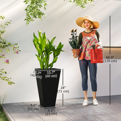 28" Tall Garden Plastic Planters, Outdoor and Indoor Flower Pots, Set of 3 for Entryway, Patio, Yard, Black