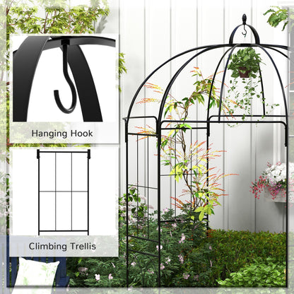 Birdcage Shape Arbour, Metal Garden Arbour Pergola Pavilion for Climbing Plants, Lights, French Style Arch Trellis