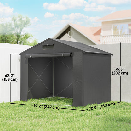 8' x 6' Portable Shed, Waterproof Bike Tent with Roll-up Zipper Door, Vent and Galvanised Metal Frame, Dark Grey