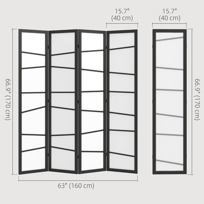 5.6ft Folding Room Divider, 4 Panel Wall Partition with Wood Frame for Bedroom, Home Office, White