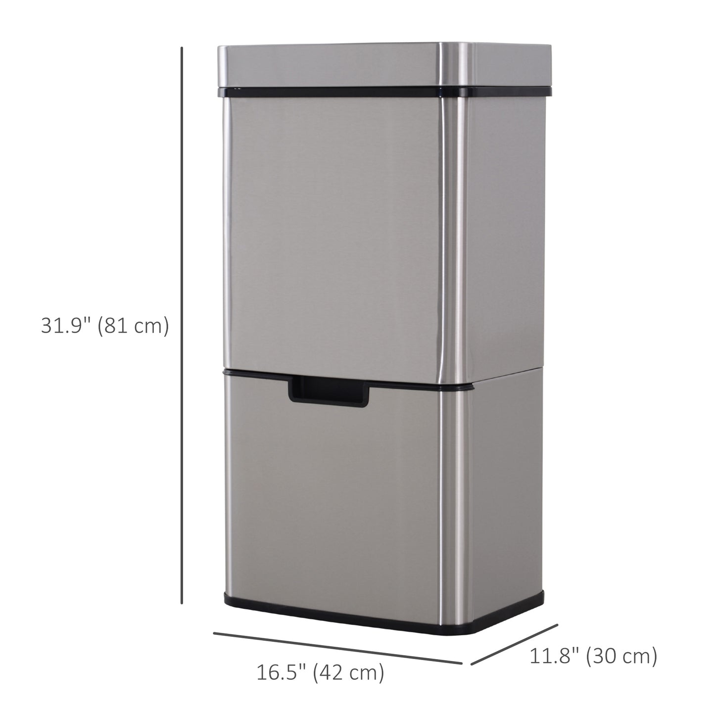 Sensor Trash Can, 19 Gallon Stainless Steel Kitchen Garbage Can with 3 Compartments, Removable Inner Buckets, Silver