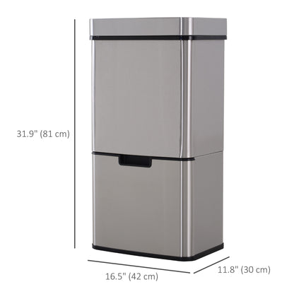 Sensor Trash Can, 19 Gallon Stainless Steel Kitchen Garbage Can with 3 Compartments, Removable Inner Buckets, Silver