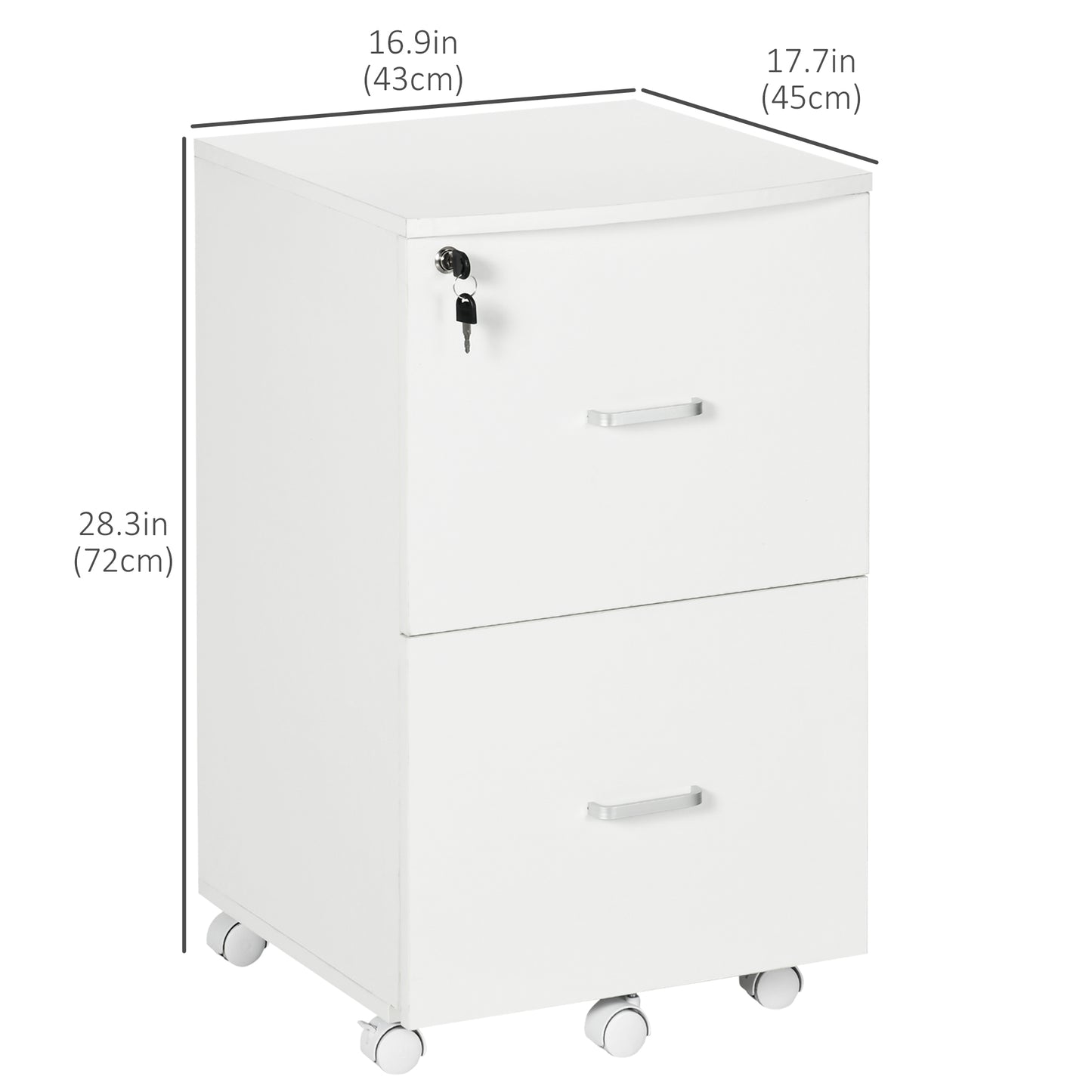 2 Drawer File Cabinet with Lock, Small Rolling Filing Cabinet for A4, Letter-Size Documents, Printer Stand for Home Office, 17" x 17.75" x 28.25", White