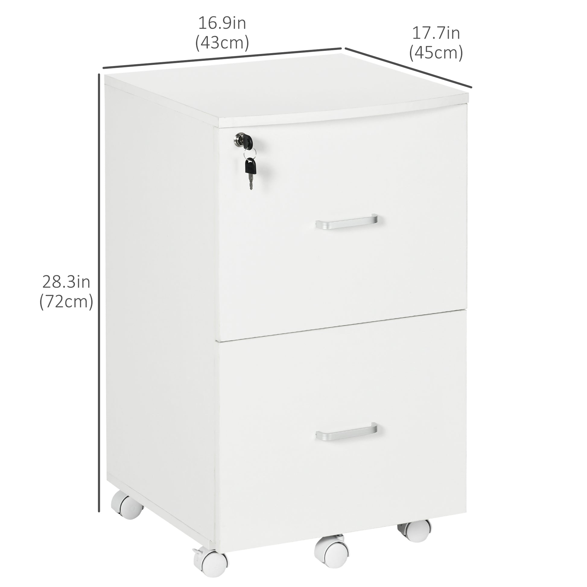 2 Drawer File Cabinet with Lock, Small Rolling Filing Cabinet for A4, Letter-Size Documents, Printer Stand for Home Office, 17" x 17.75" x 28.25", White