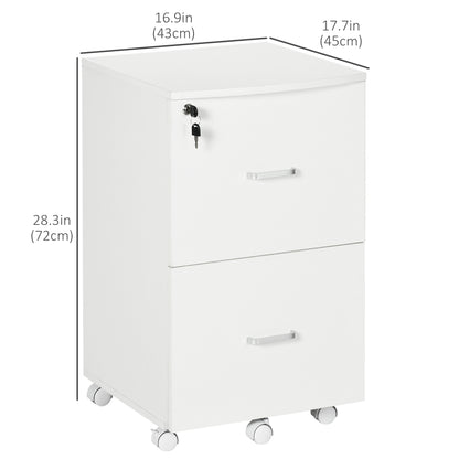2 Drawer File Cabinet with Lock, Small Rolling Filing Cabinet for A4, Letter-Size Documents, Printer Stand for Home Office, 17" x 17.75" x 28.25", White