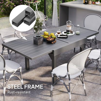 35"-71" Extendable Aluminium Outdoor Dining Table, Slatted Top Patio Table for 4-6 Person, for Garden, Backyard, Grey