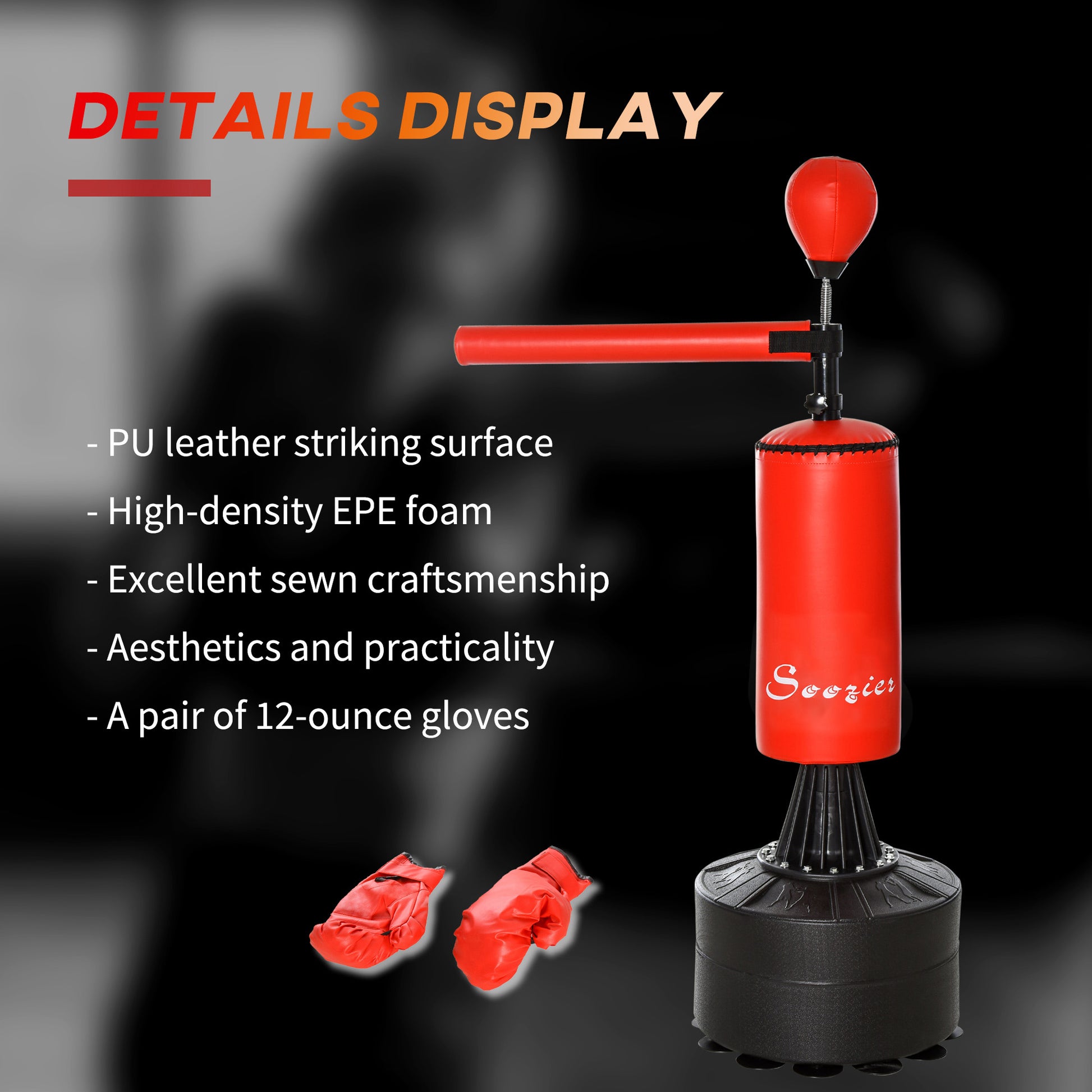 Soozier Freestanding Boxing Punch Bag Stand with 360° Rotating Flexible Arm, Speed Ball, Waterable and Sandable Base, Red