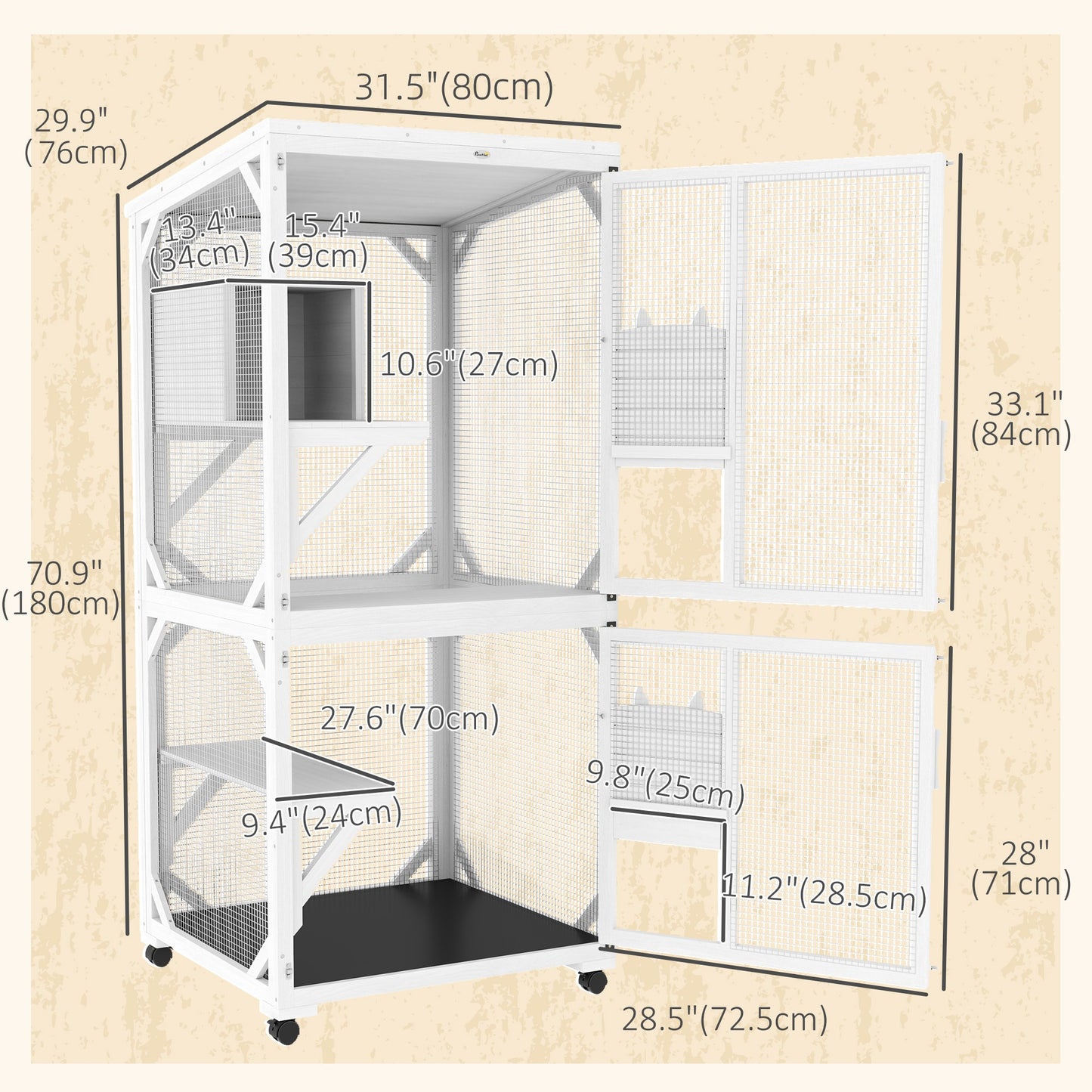 Catio Outdoor, Elevated Design, with Wheels, Resting Box, Water-Resistant, Multi Platforms, White