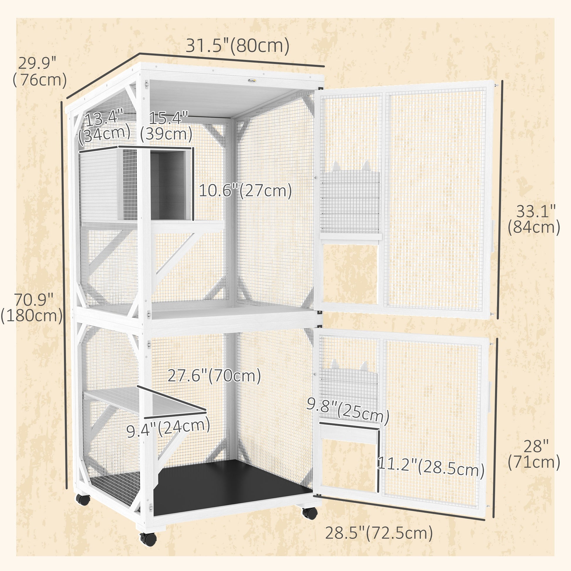 Catio Outdoor, Elevated Design, with Wheels, Resting Box, Water-Resistant, Multi Platforms, White
