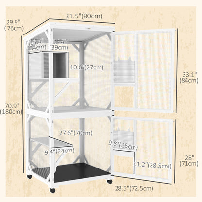 Catio Outdoor, Elevated Design, with Wheels, Resting Box, Water-Resistant, Multi Platforms, White