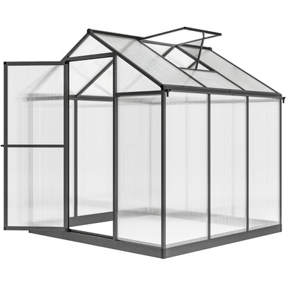 6' x 8' x 6.4' Polycarbonate Greenhouse, Aluminum Walk-In Green House Kit Garden, Plants Grow with Rain Gutter and Roof Vent, Charcoal Grey
