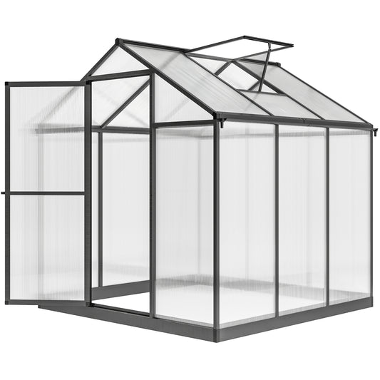 6' x 8' x 6.4' Polycarbonate Greenhouse, Aluminum Walk-In Green House Kit Garden, Plants Grow with Rain Gutter and Roof Vent, Charcoal Grey