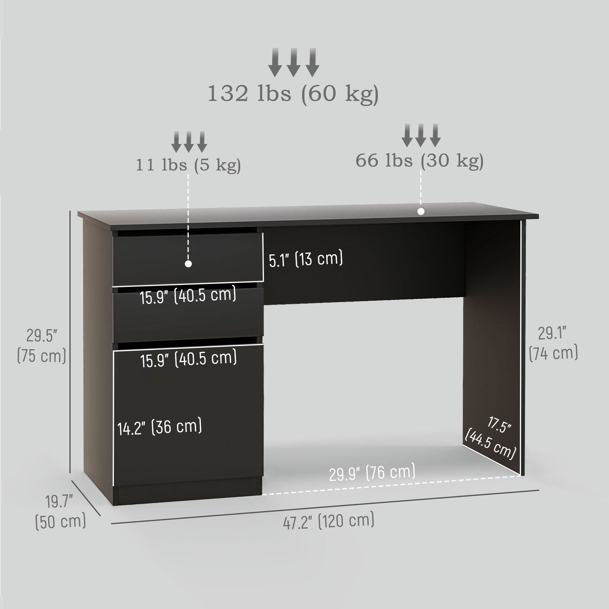 Computer Desk with Storage, PC Table with Drawers and Cabinet for Home Office, Study Room, Black