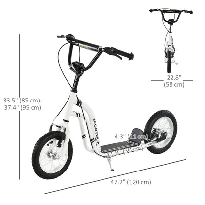 Aosom Dual Brakes Kick Scooter 12-Inch Inflatable Front Wheel Ride On Toy for Age 5+, White