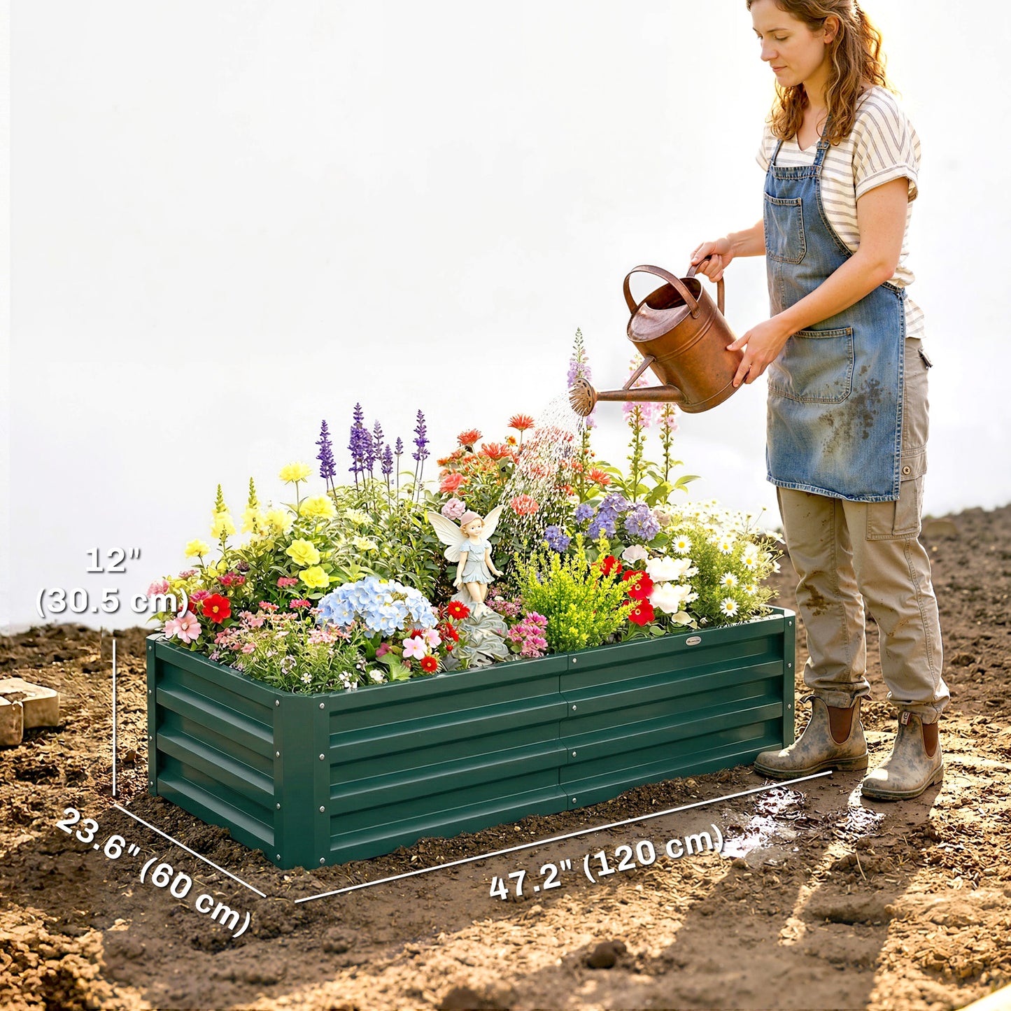 4' x 2' x 1' Raised Garden Bed, Set of 2 Galvanized Planter Box for Vegetables, Flowers, Herbs, Green