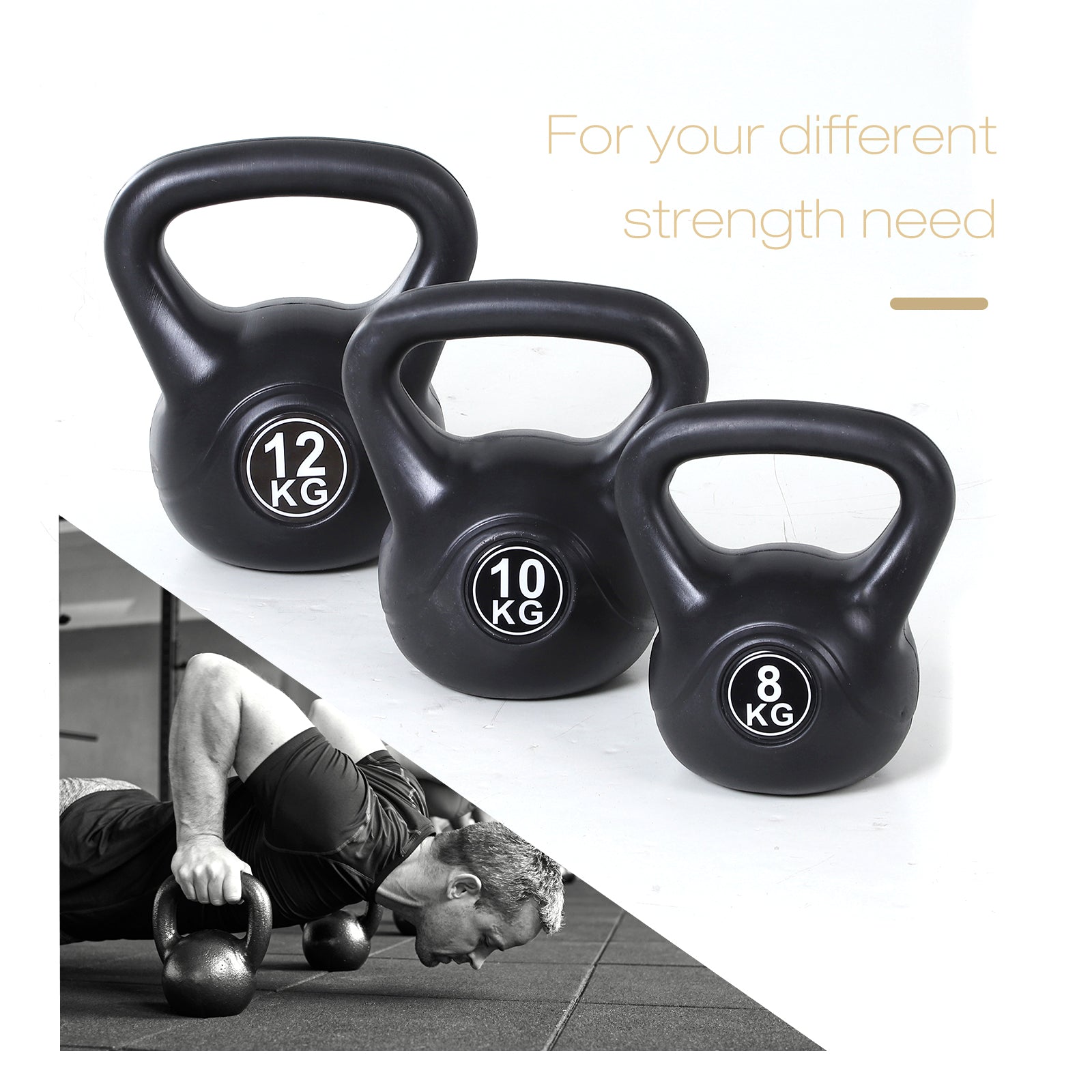 Soozier 26lb Fitness Kettlebell, Plastic Exercise Weight, Weightlifting Tools with Sand, Handle, Noise Reduction for Home, Gym