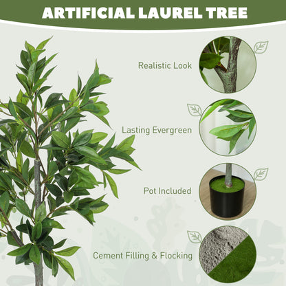 Potted Fake Plants Set of 2, Lifelike Laurel Artificial Trees with 345 PEVA Leaves for Indoor Outdoor Decor, Green