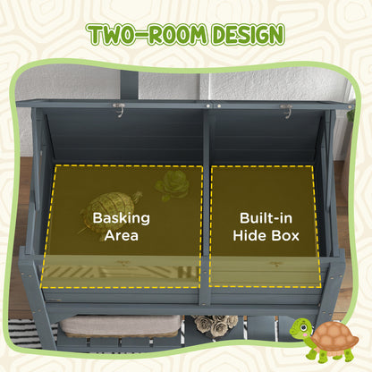 Wooden Tortoise House Habitat with Shelf, Light Support Frame, Tray for Indoor Use, 33" L x 20" W x 41" H