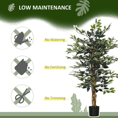 4.3FT Artificial Ficus Tree, Fake Tree with Leaves, Faux Plant in Nursery Pot for Indoor Decoration