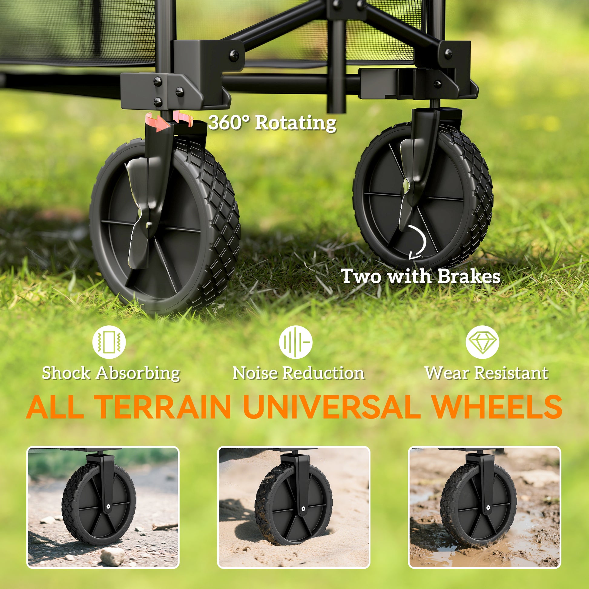 Double Decker Folding Wagon Cart, 450LBS & 350L Capacity Collapsible Garden Cart for Camping Sports Shopping and Beach