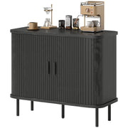 35.4" Sideboard Buffet Cabinet with Storage, Nordic Coffee Bar Cabinet with Slatted Tambour Doors and Metal Legs, Black