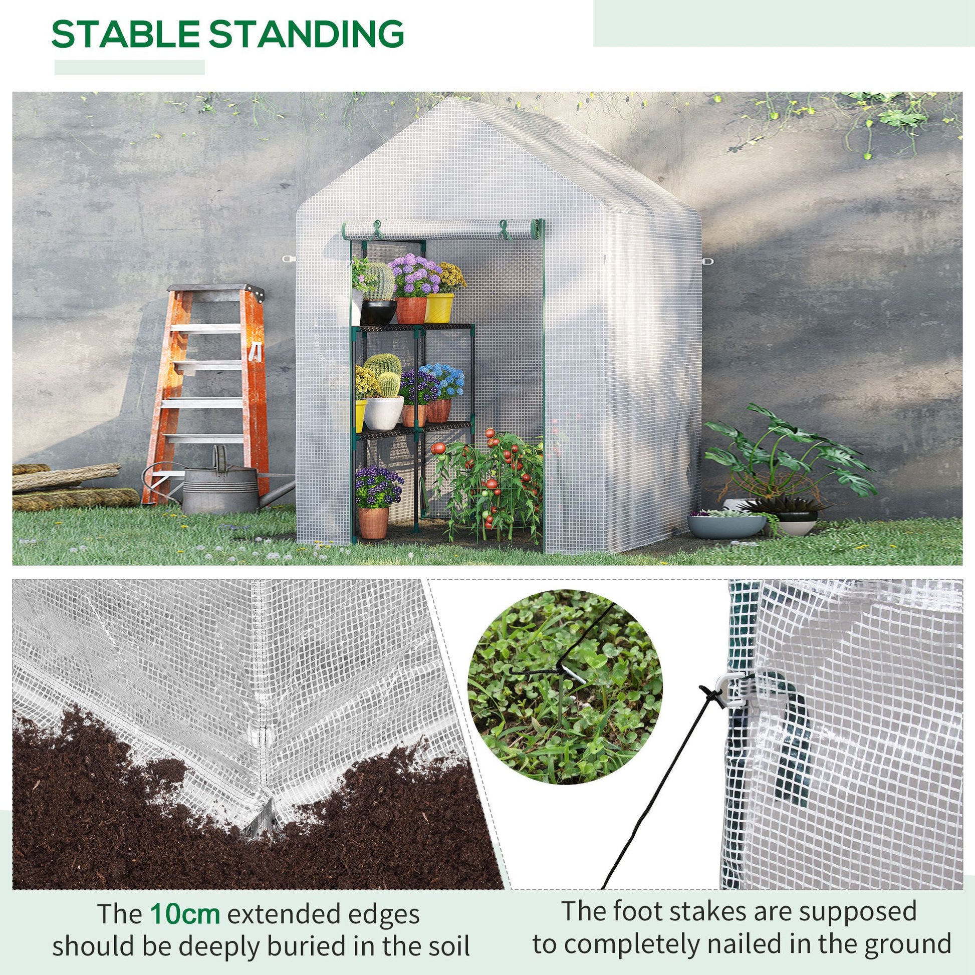 56" x 56" Walk-in Greenhouse Outdoor, Portable Gardening Plant Hot House with 2-Tier Shelf, Green