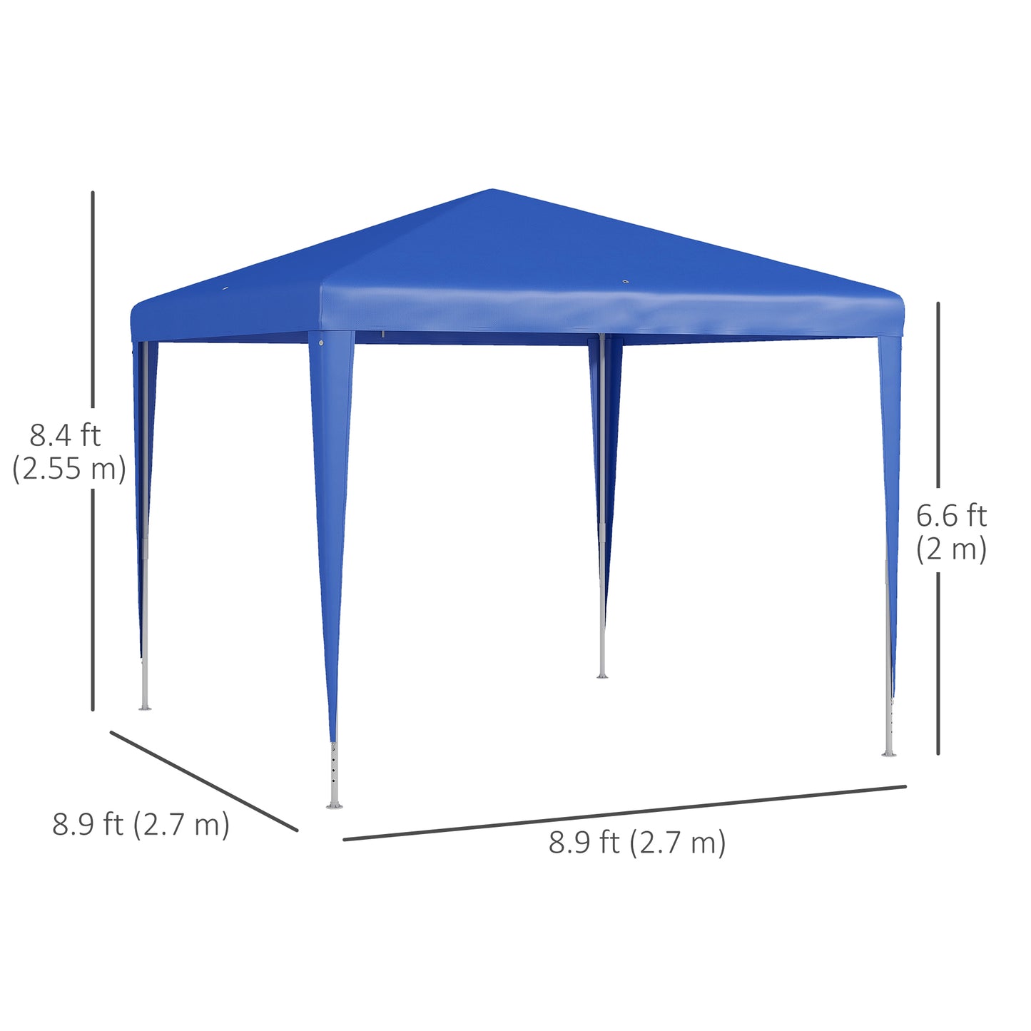 9' x 9' Portable Canopy Party Tent Gazebo Outdoor Sunshade for Weddings Parties with Dressed Legs, Blue