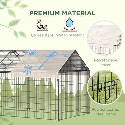 Pet Playpen with Roof, Metal Guinea Pig Cage, Rabbit Pen, Chicken Coop Run, Catio Cat Enclosure with Cover, Doors, Indoor Outdoor for Small Animals, 87" x 41" x 41", Cream