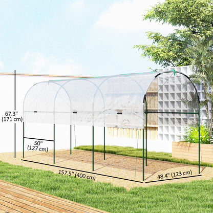 Tunnel Tomato Greenhouse with 4 Hoops and Top Tap, Pointed Bottom and Guy Ropes, 157.5" x 47.2" x 66.9", Clear