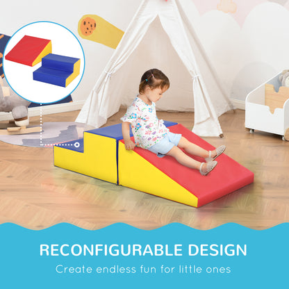 Soozier 2-Piece Climb and Crawl Activity Soft Play Set, Secure Foam Blocks Playset for Toddler Preschooler Babies Indoor, Activity Structure Play Equipment, Multi-colour