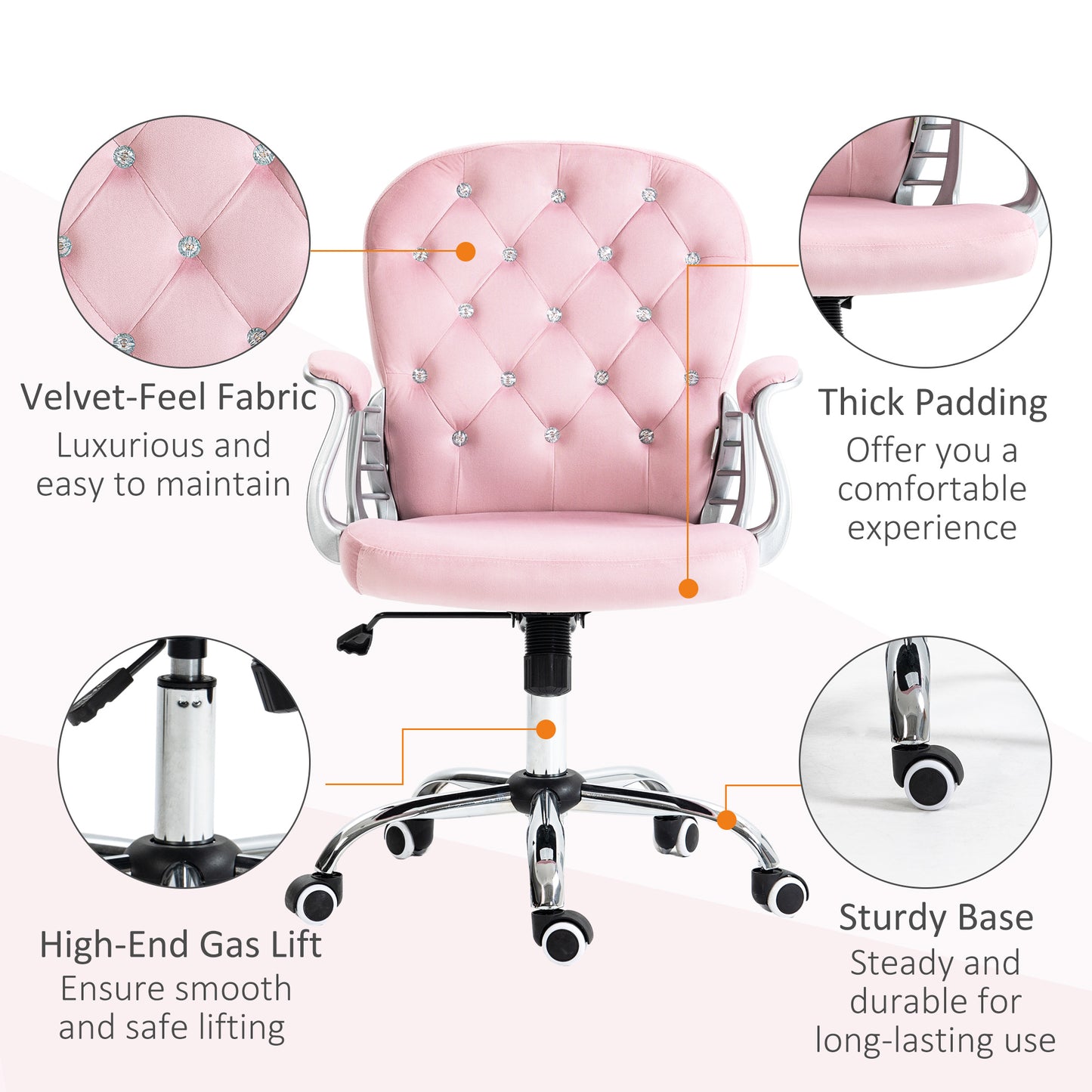 Office Chair, Computer Desk Chair with Adjustable Height and Tufted Back, Pink