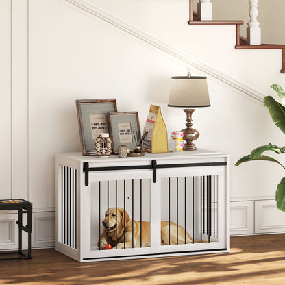 46.5" Dog Crate Furniture, Dog Crate End Side Table for Extra Large Dogs, White