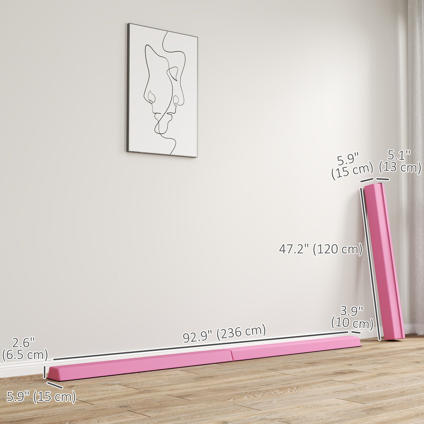 Soozier 7.7ft Folding Balance Beam, Gymnastics Equipment with Anti-Slip Bottom for Kids Home Training, Red