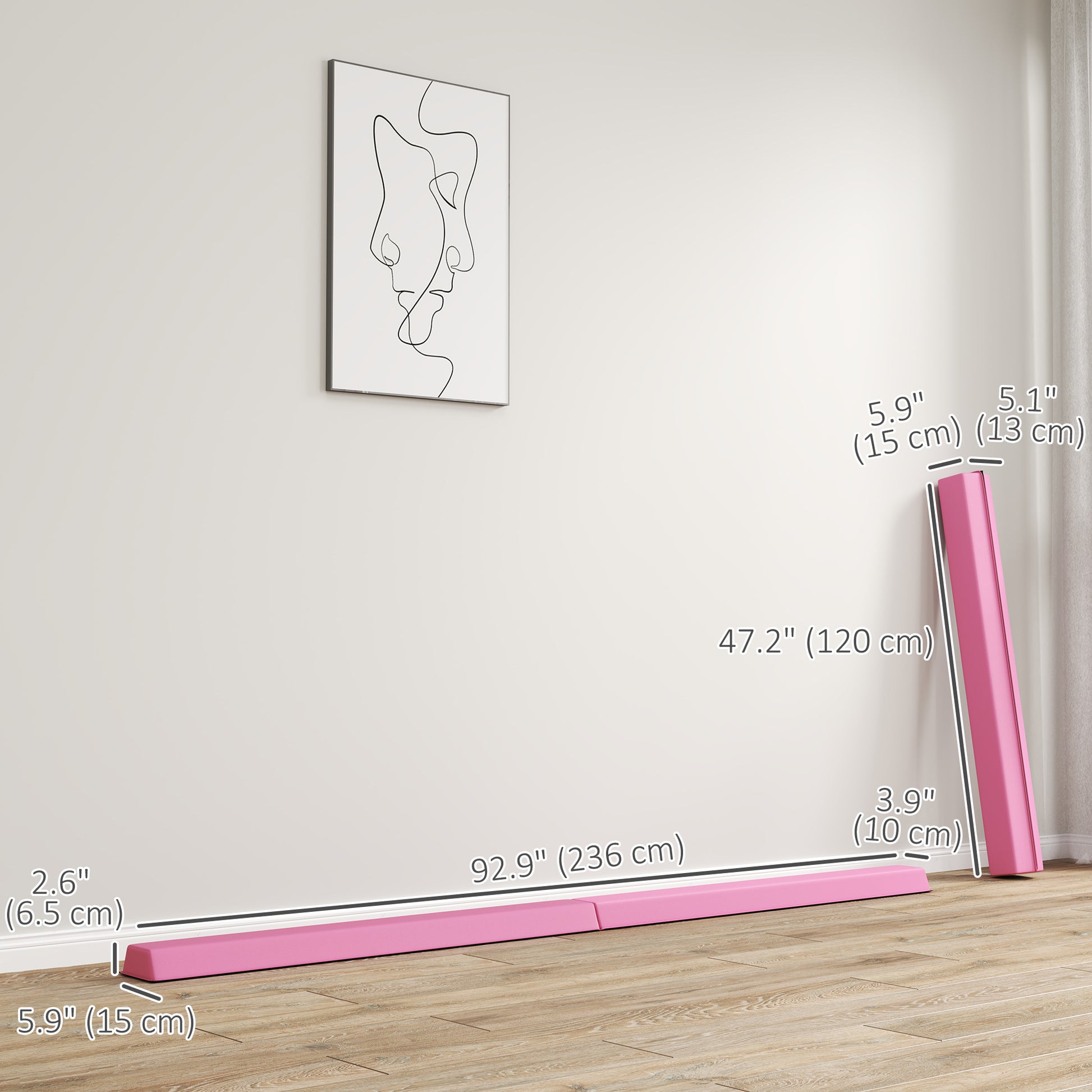 Soozier 7.7ft Folding Balance Beam, Gymnastics Equipment with Anti-Slip Bottom for Kids Home Training, Red