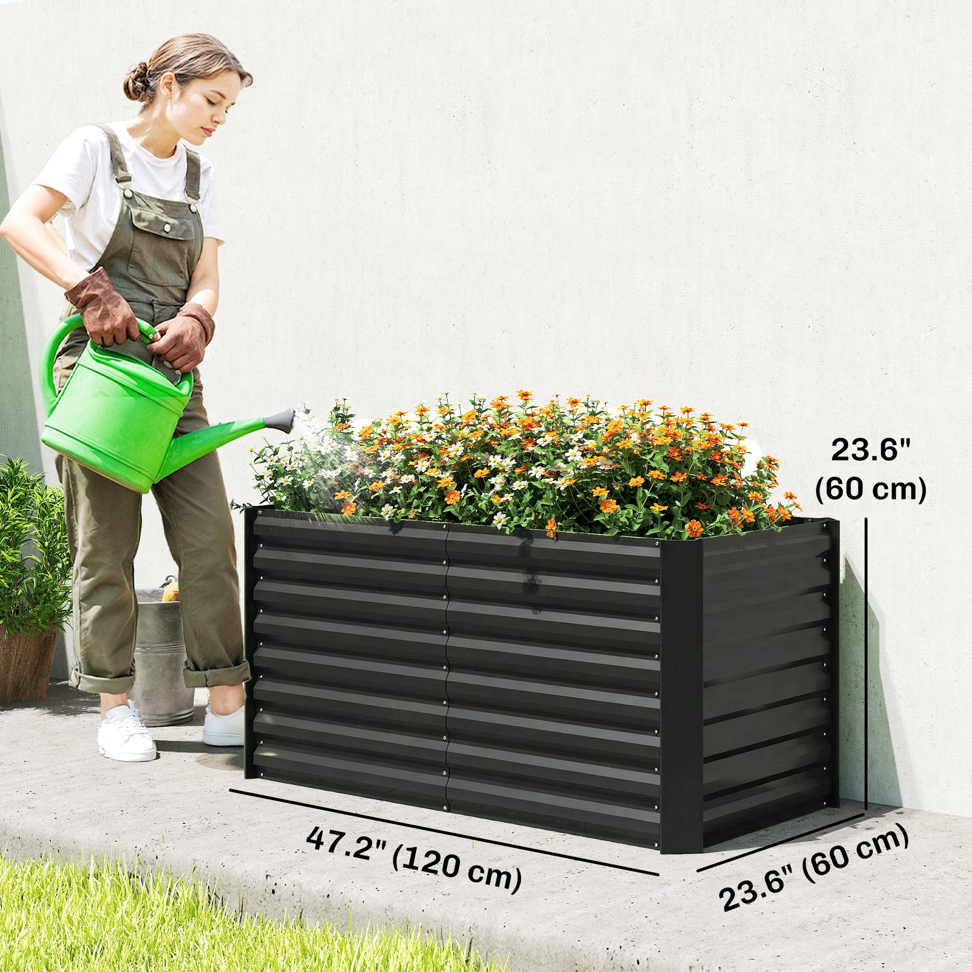 Set of 2 Galvanized Metal Planters for Outdoor Plants, 4' x 2' x 2' Raised Garden Bed, Black