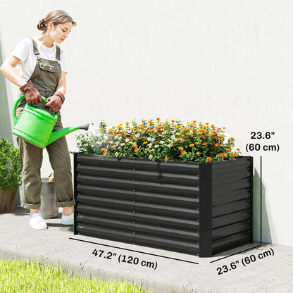 Set of 2 Galvanized Metal Planters for Outdoor Plants, 4' x 2' x 2' Raised Garden Bed, Black