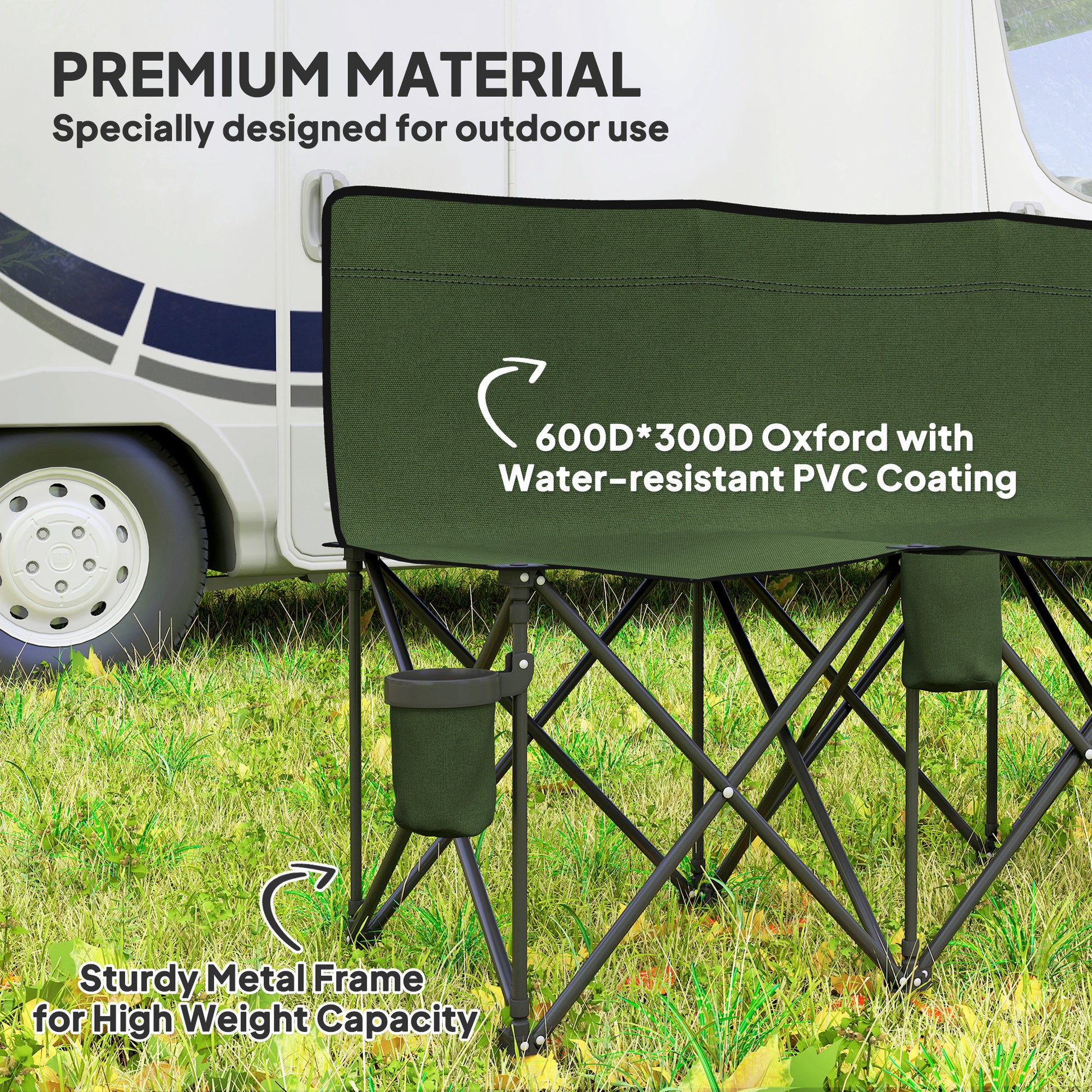 6 Seat Folding Camping Chair with Cup Holder and Carrying Case for Camping, Picnic, Sports Events, Dark Green