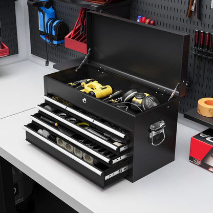 6 Drawer 24" Portable Tool Box with Top Case, Ball Bearing Slides, Metal Tool Chest for Garage, Household and Warehouse