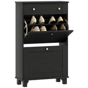 Slim Shoe Storage with 2 Flip Drawers and Adjustable Shelves Shoe Cabinet Organizer for 8 Pair, Black