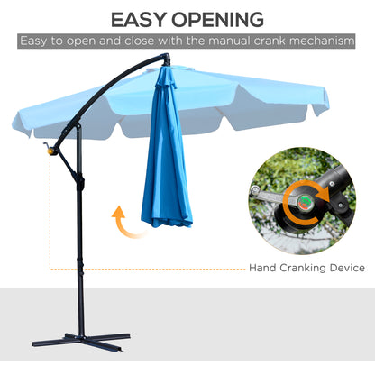 9FT Offset Hanging Patio Umbrella Cantilever Umbrella with Easy Tilt Adjustment, Cross Base and 8 Ribs for Backyard, Poolside, Lawn and Garden, Blue