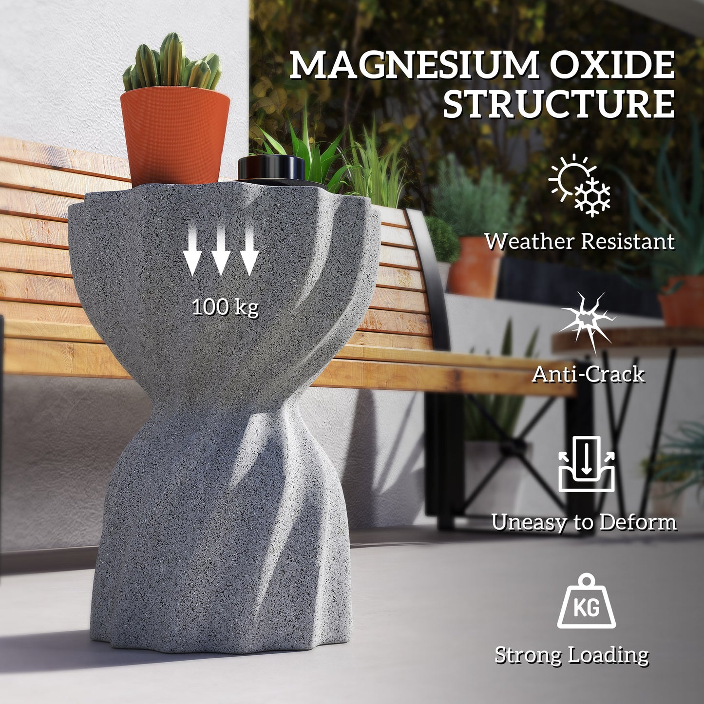 Spiral Decorative Garden Stool, Flower Top Outdoor Stool Side Table Plant Stand Footstool for Indoor Outdoor, Grey