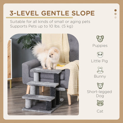 Cat Stairs for Bed, Couch 3 Steps, Small Cat Tree for Indoor Cats with Scratching Posts Toy Ball, 17.5" x 15.5" x 19"