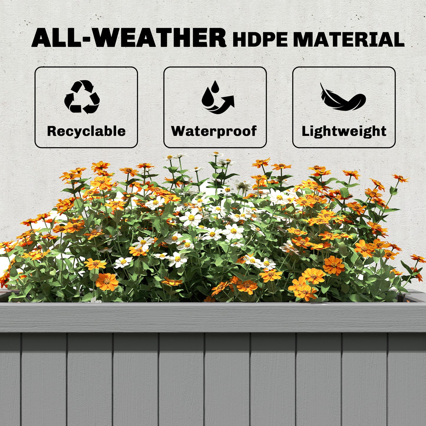 Raised Garden Bed with Legs, HDPE Raised Planter with Drainage Holes and Liner for Vegetables Flowers Herbs