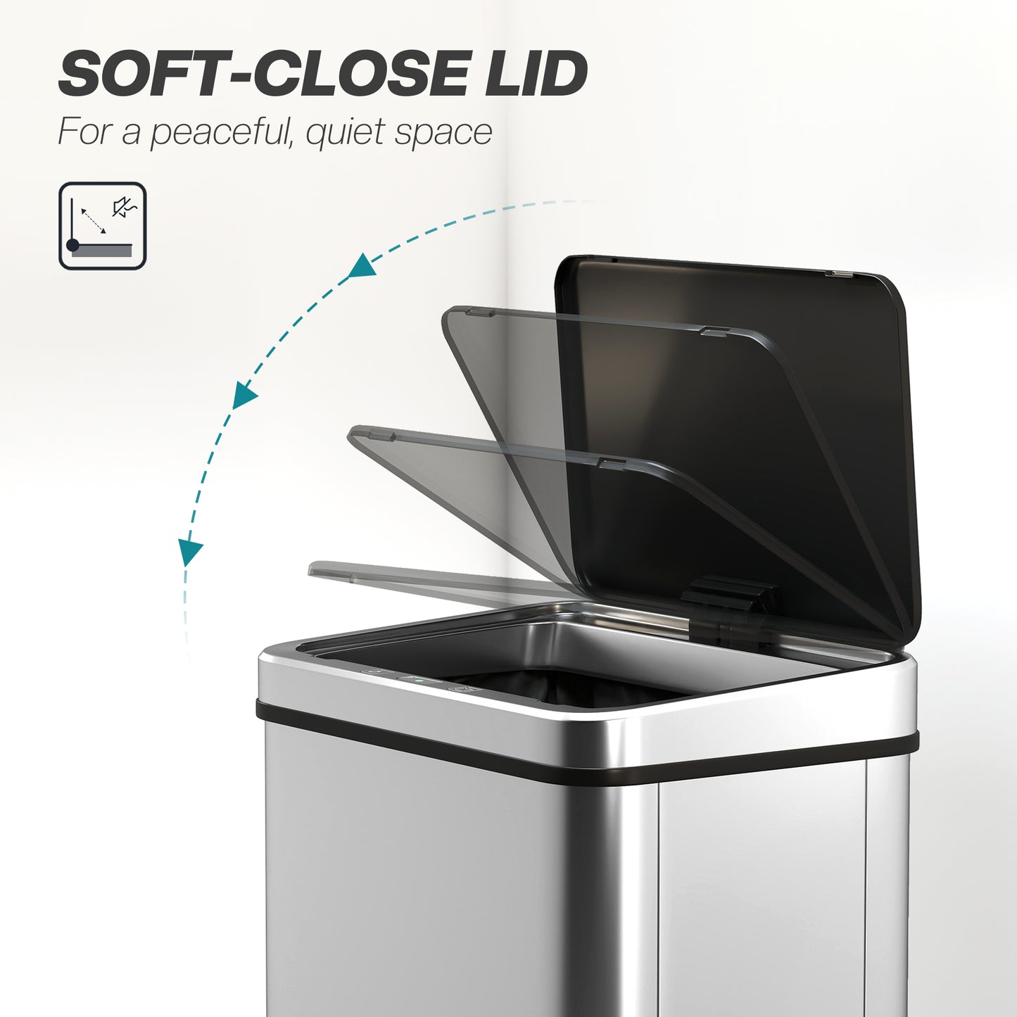 13.2 Gallon Automatic Garbage Can with Soft-Close Lid, Touchless Trash Can with Fingerprint Resistant Stainless Steel