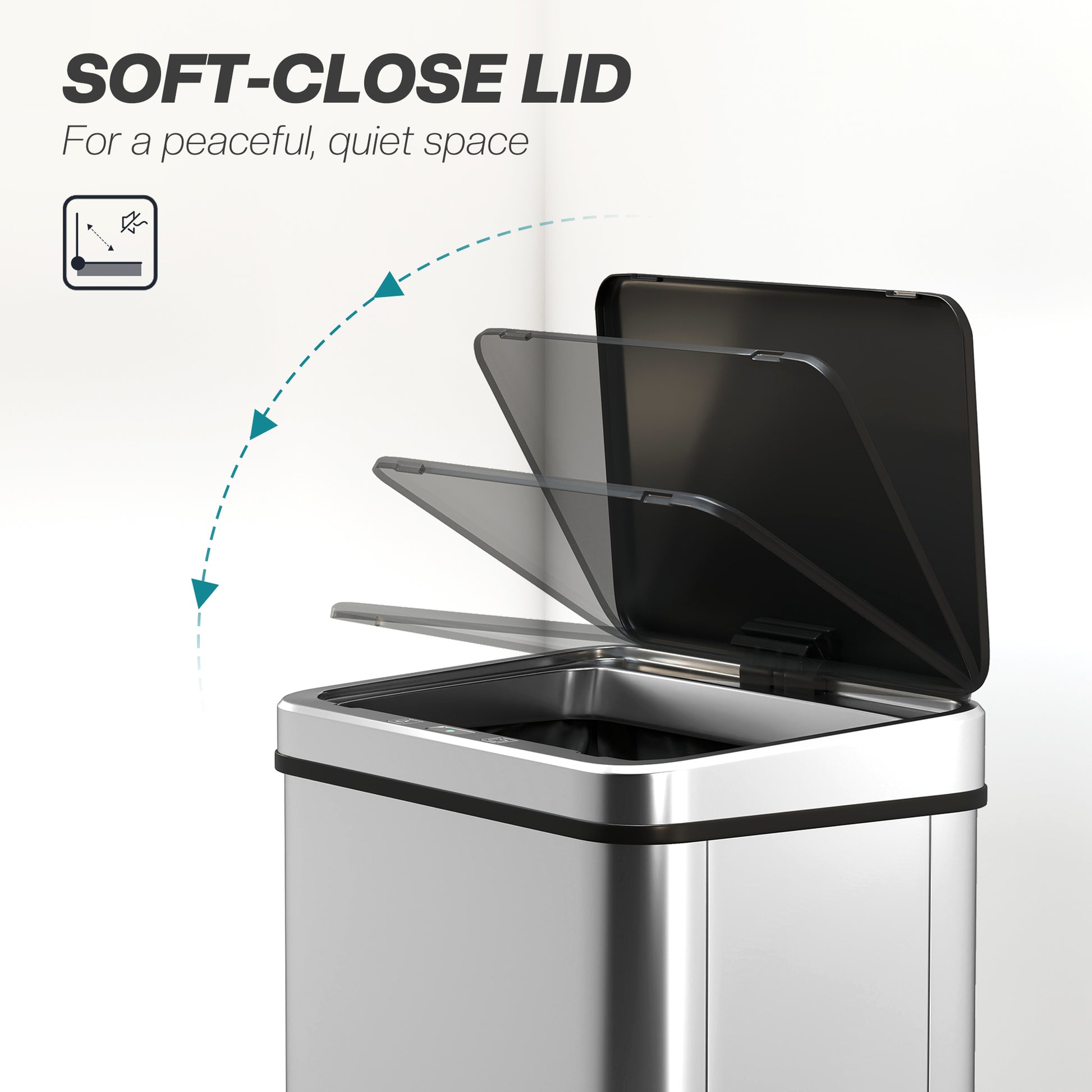 13.2 Gallon Automatic Garbage Can with Soft-Close Lid, Touchless Trash Can with Fingerprint Resistant Stainless Steel