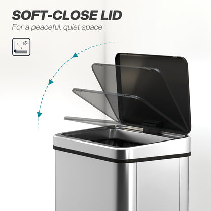 13.2 Gallon Automatic Garbage Can with Soft-Close Lid, Touchless Trash Can with Fingerprint Resistant Stainless Steel