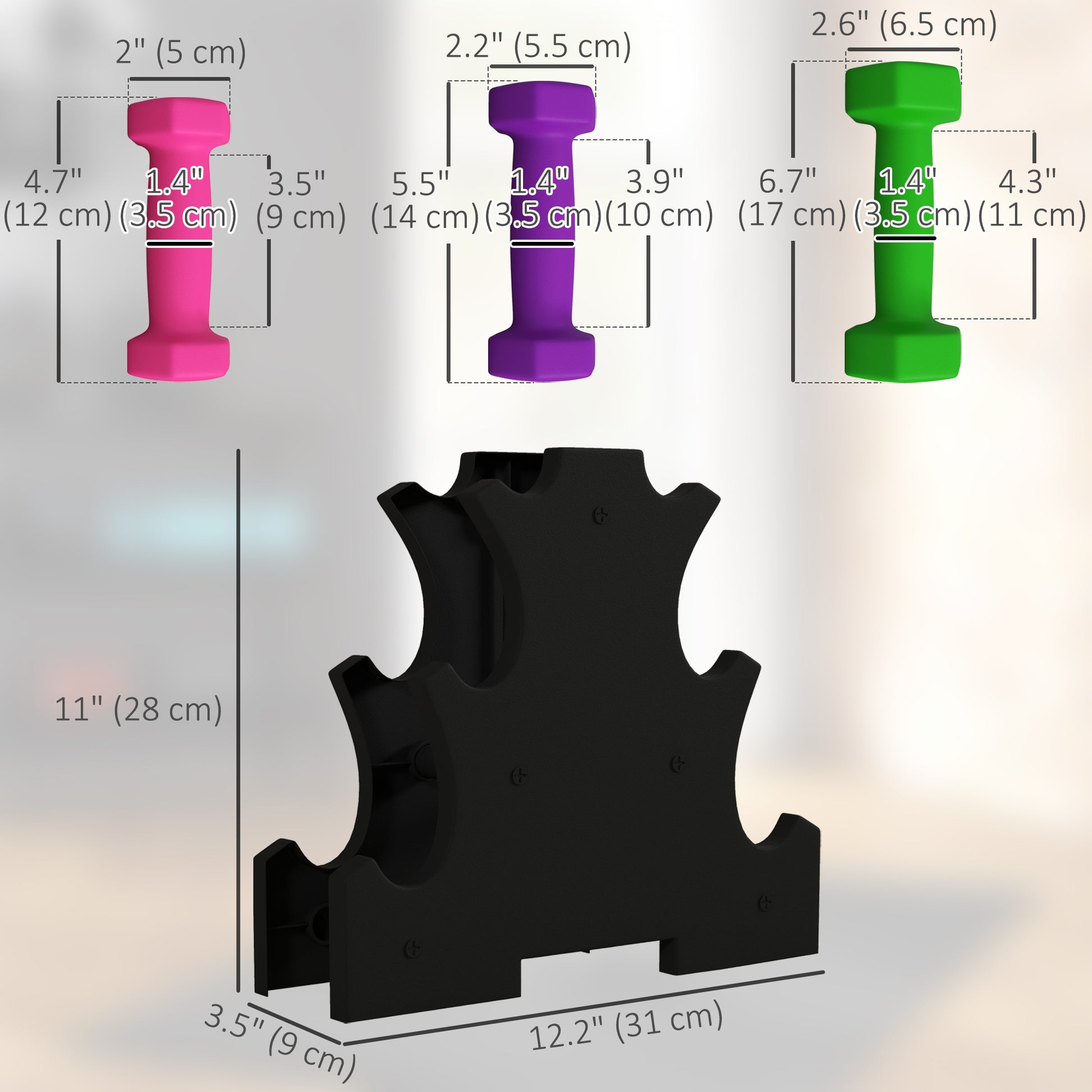 Soozier 2 x 2 lbs., 2 x 3 lbs., 2 x 5 lbs. Dumbbells Set with Dumbbell Rack, Hand Weights for Home Gym Training