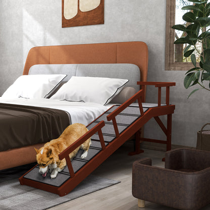 Wooden Dog Ramp for Large Dogs, 60" Long, with Non-slip Rug, Removable Guardrails for Couch, Bed, Brown