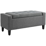 36" Storage Ottoman Bench, Linen-Look Fabric End of Bed Bench with Solid Wood Frame and Legs, Tufted Storage Chest, Footrest for Living Room, Bedroom, Entryway, Grey